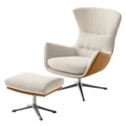 Studio Copenhagen Fauteuil Hepburn III - Beige / Cognac - Chrome brillant -Meubles de salon Soldes polsterhocker hepburn ii webstoff echtleder beige cognac 5023888