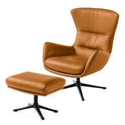 Studio Copenhagen Fauteuil Hepburn III - Cuir véritable Neka : Cognac - Noir -Meubles de salon Soldes polsterhocker hepburn iii echtleder echtleder neka cognac 5025964