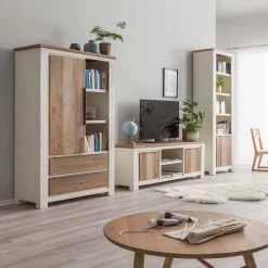 Maison Belfort Meuble TV bas Doral - Acacia partiellement massif Marron / Blanc -Meubles de salon Soldes regal doral akazie teilmassiv weiss braun 4030348 1