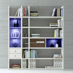 Loftscape Etagère Emporior III.B - Blanc / Imitation chêne de Sonoma - Avec éclairage -Meubles de salon Soldes regalwand emporior iii b rgb led beleuchtung weiss eiche sonoma dekor 3397929