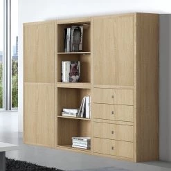 Loftscape Mur d'étagères Emporior VI - Imitation chêne -Meubles de salon Soldes regalwand emporior vi inkl beleuchtung eiche dekor 1555598