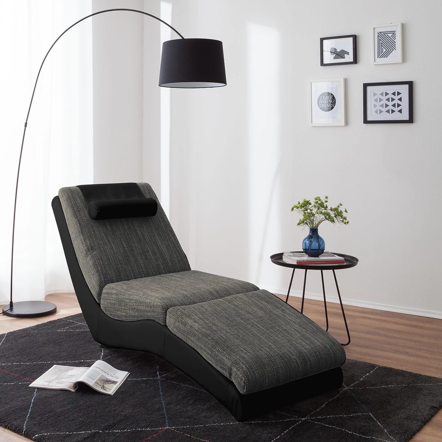 Re:concept Chaise longue de relaxation Carson - Cuir synthétique noir / Tissu structuré gris clair 5 Re:concept Chaise longue de relaxation Carson - Cuir synthétique noir / Tissu structuré gris clair – Image 3