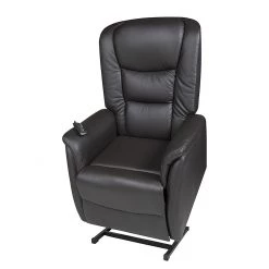 Modoform Fauteuil TV Sylt - Avec moteur et disposiif pour se lever - Cuir synthétique noir - Imitation érable / Orange -Meubles de salon Soldes relaxsessel sylt mit motor und aufstehhilfe echtleder schwarz 373371