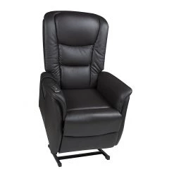 Modoform Fauteuil TV Sylt - Avec moteur et disposiif pour se lever - Cuir synthétique noir - Imitation érable / Orange -Meubles de salon Soldes relaxsessel sylt mit motor und aufstehhilfe echtleder schwarz 373375