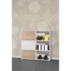 Germania Etagère à portes coulissantes Mingle II - Blanc / Imitation chêne Sonoma -Meubles de salon Soldes schiebetuerenregal mingle ii weiss eiche sonoma dekor 5029200