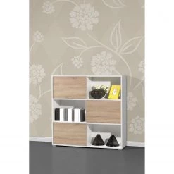 Germania Etagère à portes coulissantes Mingle II - Blanc / Imitation chêne Sonoma -Meubles de salon Soldes schiebetuerenregal mingle ii weiss eiche sonoma dekor 5029204