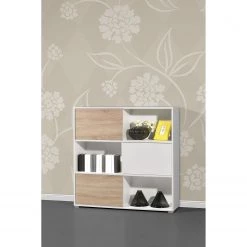 Germania Etagère à portes coulissantes Mingle II - Blanc / Imitation chêne Sonoma -Meubles de salon Soldes schiebetuerenregal mingle ii weiss eiche sonoma dekor 5029212