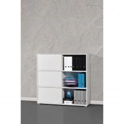 Germania Etagère à portes coulissantes Mingle II - Blanc / Imitation chêne Sonoma -Meubles de salon Soldes schiebetuerenregal mingle ii weiss eiche sonoma dekor 5029220