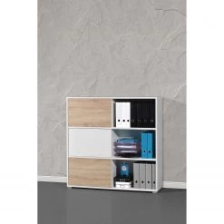 Germania Etagère à portes coulissantes Mingle II - Blanc / Imitation chêne Sonoma -Meubles de salon Soldes schiebetuerenregal mingle ii weiss eiche sonoma dekor 5029224