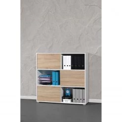 Germania Etagère à portes coulissantes Mingle II - Blanc / Imitation chêne Sonoma -Meubles de salon Soldes schiebetuerenregal mingle ii weiss eiche sonoma dekor 5029228