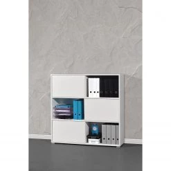 Germania Etagère à portes coulissantes Mingle II - Blanc / Imitation chêne Sonoma -Meubles de salon Soldes schiebetuerenregal mingle ii weiss eiche sonoma dekor 5029232