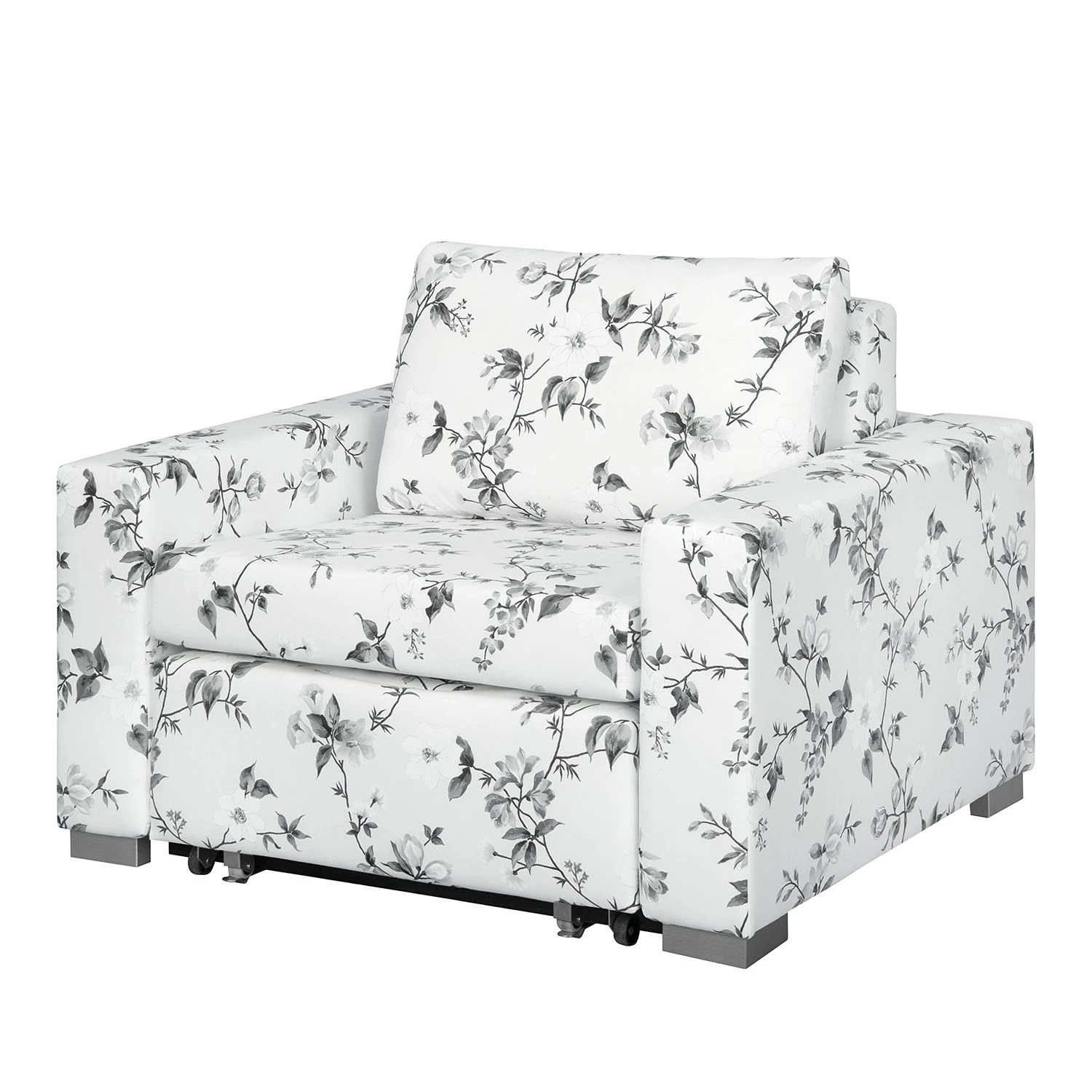 Mooved Fauteuil convertible Latina VII - Matière tissée - Motif floral - Blanc / Gris 3 Mooved Fauteuil convertible Latina VII - Matière tissée - Motif floral - Blanc / Gris