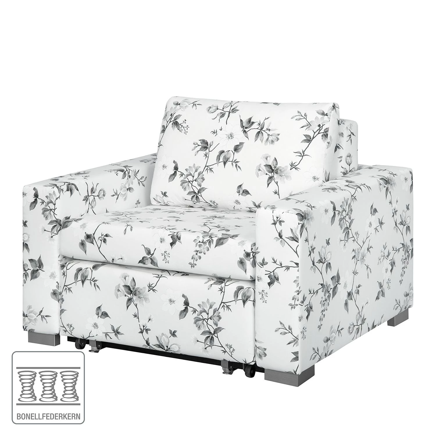 Mooved Fauteuil convertible Latina VII - Matière tissée - Motif floral - Blanc / Gris 4 Mooved Fauteuil convertible Latina VII - Matière tissée - Motif floral - Blanc / Gris – Image 2