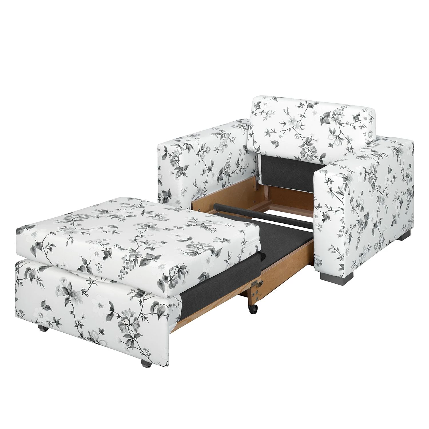Mooved Fauteuil convertible Latina VII - Matière tissée - Motif floral - Blanc / Gris 8 Mooved Fauteuil convertible Latina VII - Matière tissée - Motif floral - Blanc / Gris – Image 6