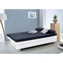 Home Design Canapé convertible Gibb - Blanc / Bleu -Meubles de salon Soldes schlafsofa gibb kunstleder microfaser weiss blau 4182884