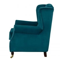 Jack & Alice Fauteuil à oreilles Grendon Velours - Bleu pétrole -Meubles de salon Soldes sessel grendon i samt dunkelblau 4224948