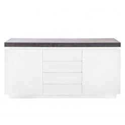 Fredriks Enfilade Namona I - Éclairage inclus - Blanc / Imitation béton -Meubles de salon Soldes sideboard namona i inkl beleuchtung weiss anthrazit weiss anthrazit 3666813