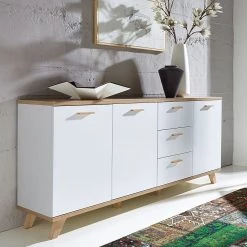 Germania Buffet Neston II - Blanc mat / Imitation chêne de Sanremo -Meubles de salon Soldes sideboard neston ii supermatt weiss eiche sanremo dekor 1154474