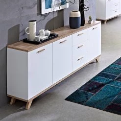Germania Buffet Neston II - Blanc mat / Imitation chêne de Sanremo -Meubles de salon Soldes sideboard neston ii supermatt weiss eiche sonoma dekor 637582