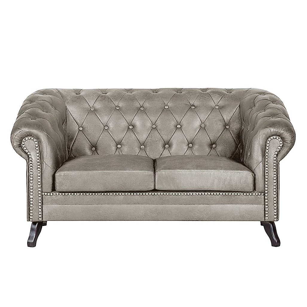 Ars manufacti Canapé Benavente (2 places) - Aspect vieux cuir argenté 4 Ars manufacti Canapé Benavente (2 places) - Aspect vieux cuir argenté – Image 2