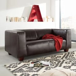 Maison Belfort Canapé Nespolo (2 places) - Cuir synthétique marron foncé -Meubles de salon Soldes sofa nespolo 2 sitzer bycast echtleder dunkelbraun 3320509