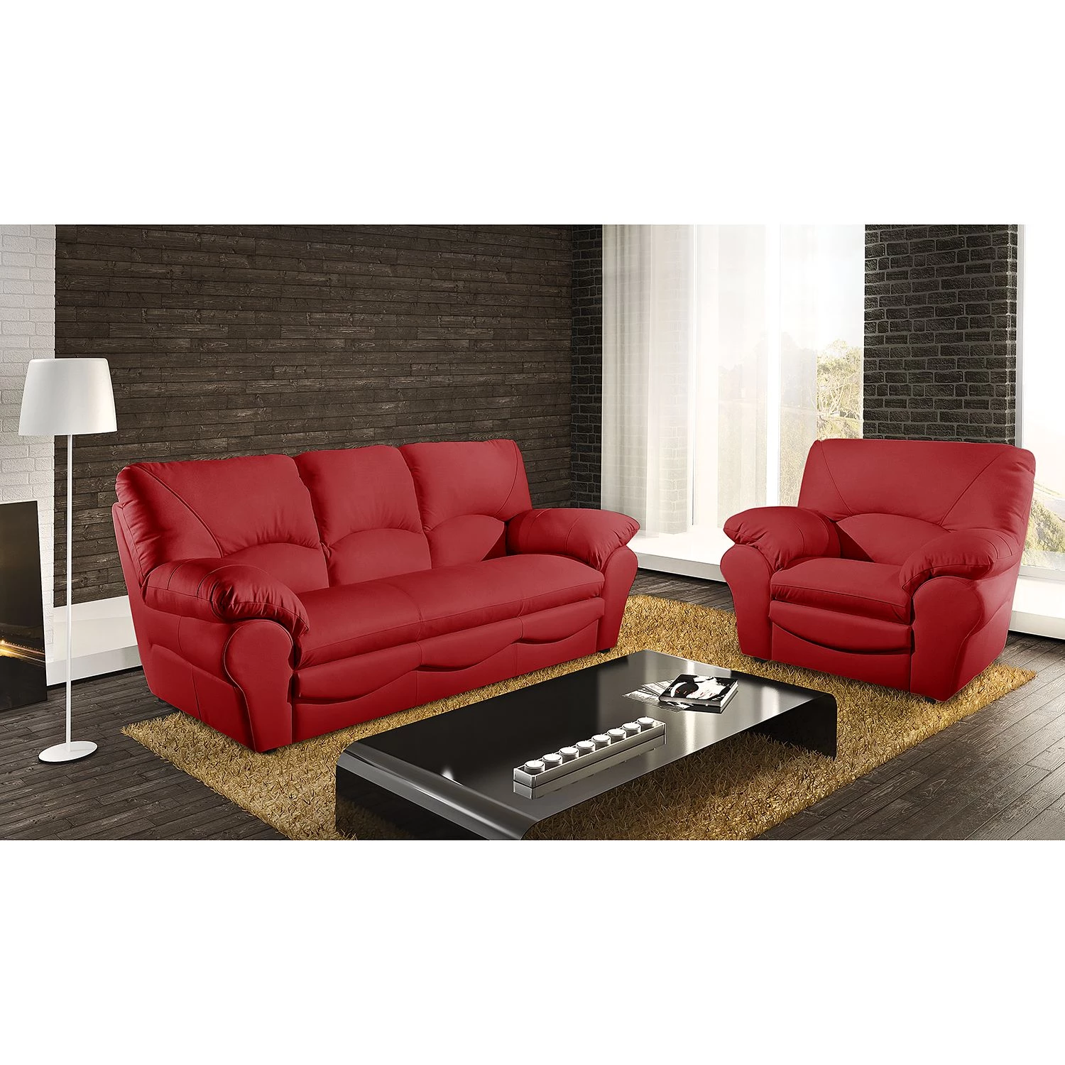 Modoform Canapé convertible Torsby - Cuir véritable rouge 5 Modoform Canapé convertible Torsby - Cuir véritable rouge – Image 3