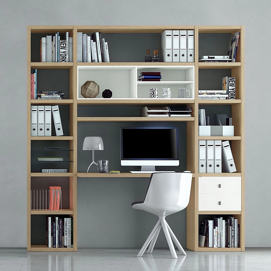 Loftscape Ensemble mural Emporior II - Blanc / Imitation chêne 4 Loftscape Ensemble mural Emporior II - Blanc / Imitation chêne – Image 2