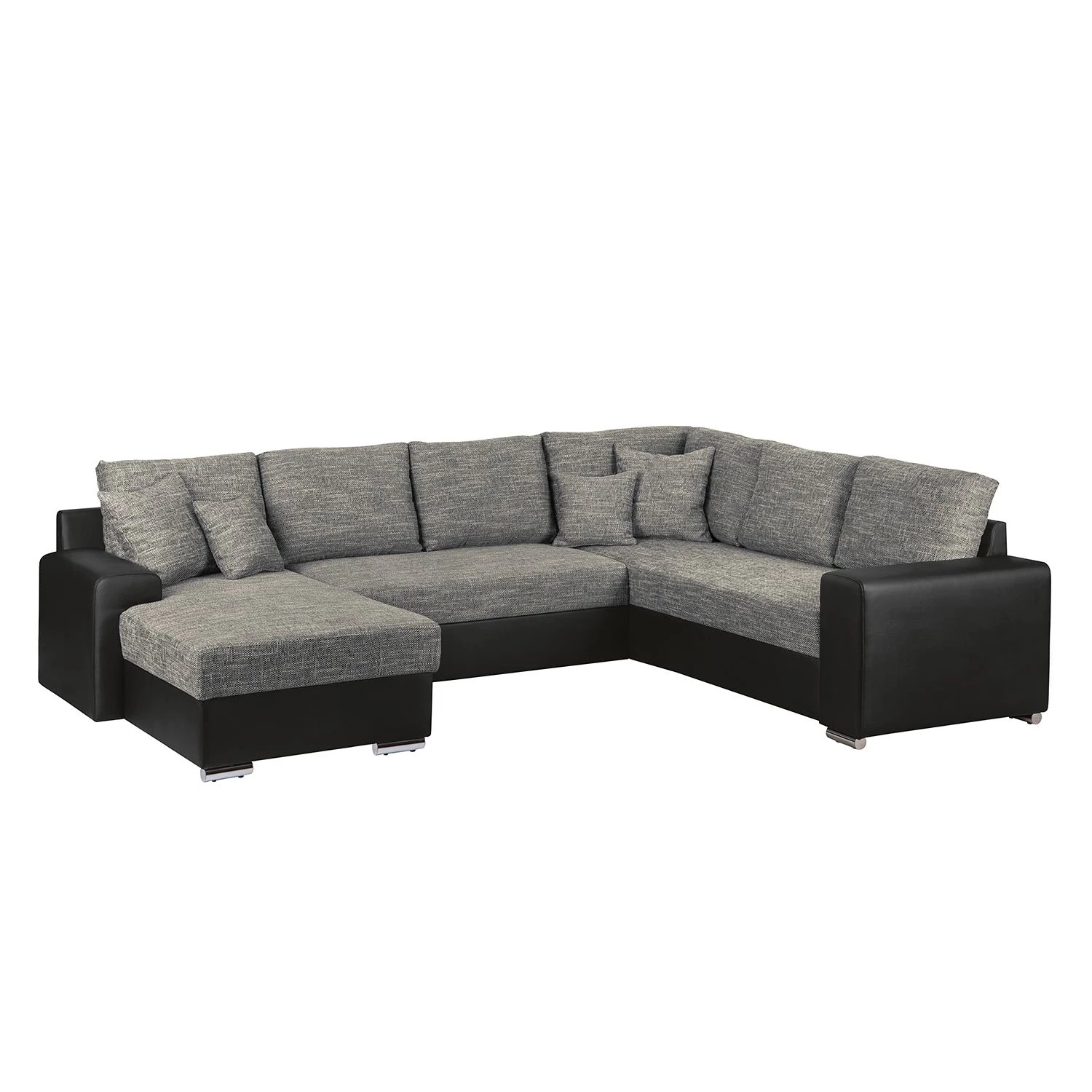 Roomscape Canapé panoramique Berrings - Convertible - Imitation cuir / Tissu structuré - Noir / Gris - Méridienne courte à gauche (vue de face) 3 Roomscape Canapé panoramique Berrings - Convertible - Imitation cuir / Tissu structuré - Noir / Gris - Méridienne courte à gauche (vue de face)