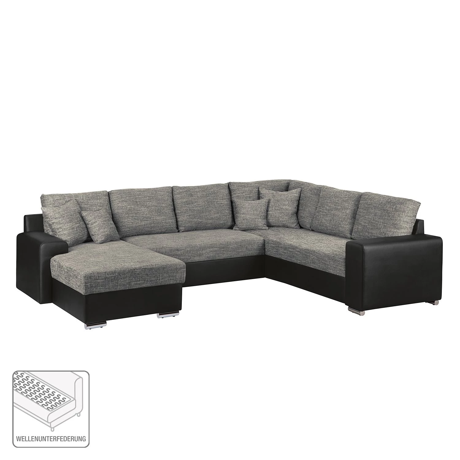 Roomscape Canapé panoramique Berrings - Convertible - Imitation cuir / Tissu structuré - Noir / Gris - Méridienne courte à gauche (vue de face) 4 Roomscape Canapé panoramique Berrings - Convertible - Imitation cuir / Tissu structuré - Noir / Gris - Méridienne courte à gauche (vue de face) – Image 2