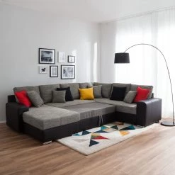 Roomscape Canapé panoramique Berrings - Convertible - Imitation cuir / Tissu structuré - Noir / Gris - Méridienne courte à gauche (vue de face) 36 Roomscape Canapé panoramique Berrings - Convertible - Imitation cuir / Tissu structuré - Noir / Gris - Méridienne courte à gauche (vue de face) -Meubles de salon Soldes wohnlandschaft berrings mit schlaffunktion kunstleder strukturstoff schwarz grau longchair davorstehend links 4993848