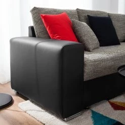 Roomscape Canapé panoramique Berrings - Convertible - Imitation cuir / Tissu structuré - Noir / Gris - Méridienne courte à gauche (vue de face) 51 Roomscape Canapé panoramique Berrings - Convertible - Imitation cuir / Tissu structuré - Noir / Gris - Méridienne courte à gauche (vue de face) -Meubles de salon Soldes wohnlandschaft berrings mit schlaffunktion kunstleder strukturstoff schwarz grau longchair davorstehend rechts 4993784