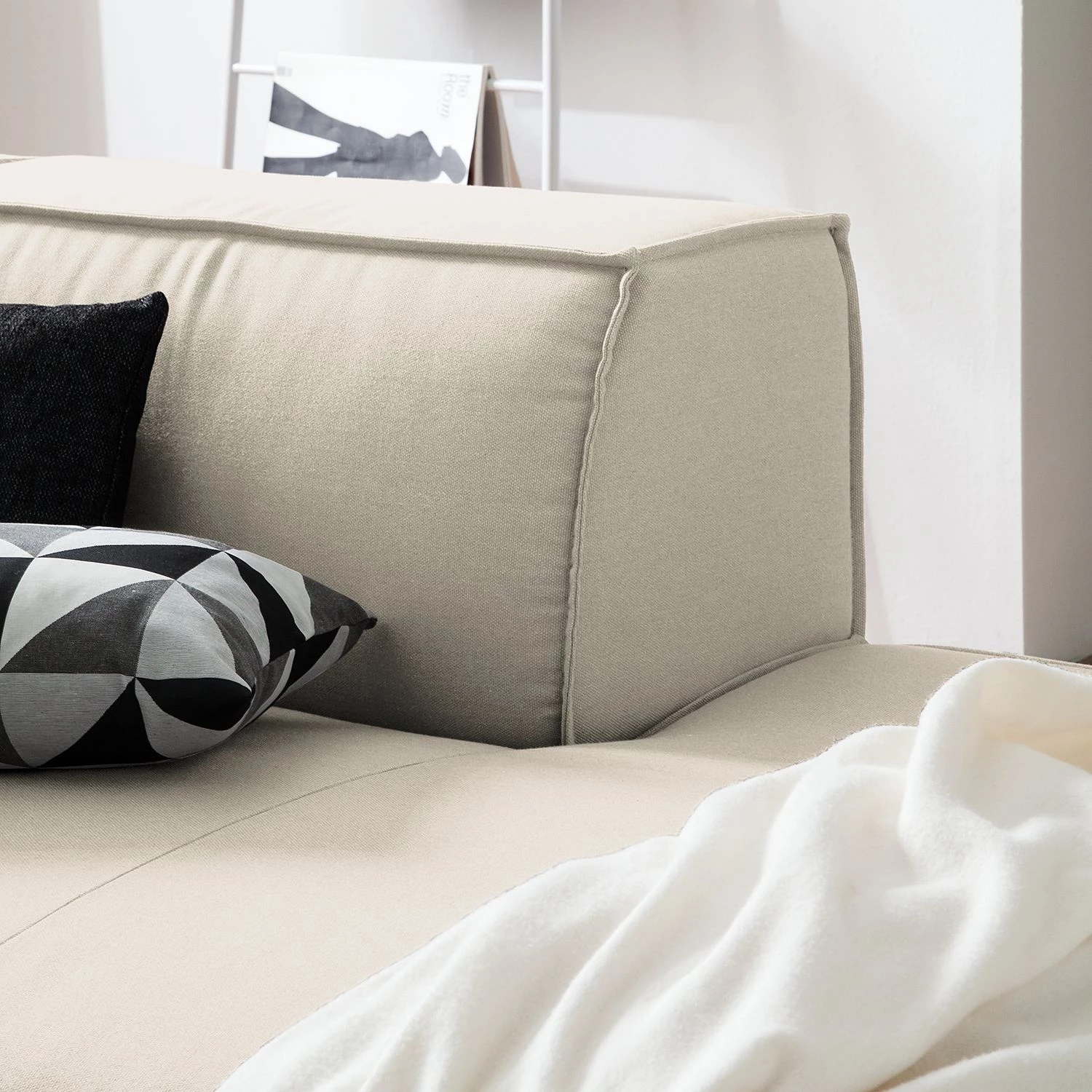 Canapé panoramique Kinx Tissu - Tissu Osta: Blanc vieilli - Méridienne courte à gauche / longue à droite (vue de face) 8 Canapé panoramique Kinx Tissu - Tissu Osta: Blanc vieilli - Méridienne courte à gauche / longue à droite (vue de face) – Image 6