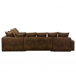 Mooved Canapé panoramique Sibenik (convertible) - Aspect cuir vieilli - Marron - Méridienne courte à droite / longue à gauche (vue de face) -Meubles de salon Soldes wohnlandschaft sibenik antiklederoptik longchair davorstehend rechts ottomane links braun 4960356