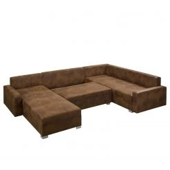 Mooved Canapé panoramique Sibenik (convertible) - Aspect cuir vieilli - Marron - Méridienne courte à droite / longue à gauche (vue de face) -Meubles de salon Soldes wohnlandschaft sibenik antiklederoptik longchair davorstehend rechts ottomane links braun 4960372