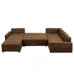 Mooved Canapé panoramique Sibenik (convertible) - Aspect cuir vieilli - Marron - Méridienne courte à droite / longue à gauche (vue de face) -Meubles de salon Soldes wohnlandschaft sibenik antiklederoptik longchair davorstehend rechts ottomane links braun 4960376