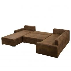 Mooved Canapé panoramique Sibenik (convertible) - Aspect cuir vieilli - Marron - Méridienne courte à droite / longue à gauche (vue de face) -Meubles de salon Soldes wohnlandschaft sibenik antiklederoptik longchair davorstehend rechts ottomane links braun 4960380