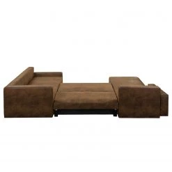 Mooved Canapé panoramique Sibenik (convertible) - Aspect cuir vieilli - Marron - Méridienne courte à droite / longue à gauche (vue de face) -Meubles de salon Soldes wohnlandschaft sibenik antiklederoptik longchair davorstehend rechts ottomane links braun 4960388