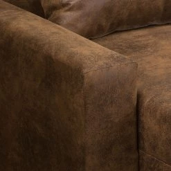 Mooved Canapé panoramique Sibenik (convertible) - Aspect cuir vieilli - Marron - Méridienne courte à droite / longue à gauche (vue de face) -Meubles de salon Soldes wohnlandschaft sibenik antiklederoptik longchair davorstehend rechts ottomane links braun 4960400