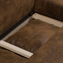 Mooved Canapé panoramique Sibenik (convertible) - Aspect cuir vieilli - Marron - Méridienne courte à droite / longue à gauche (vue de face) -Meubles de salon Soldes wohnlandschaft sibenik antiklederoptik longchair davorstehend rechts ottomane links braun 4960412