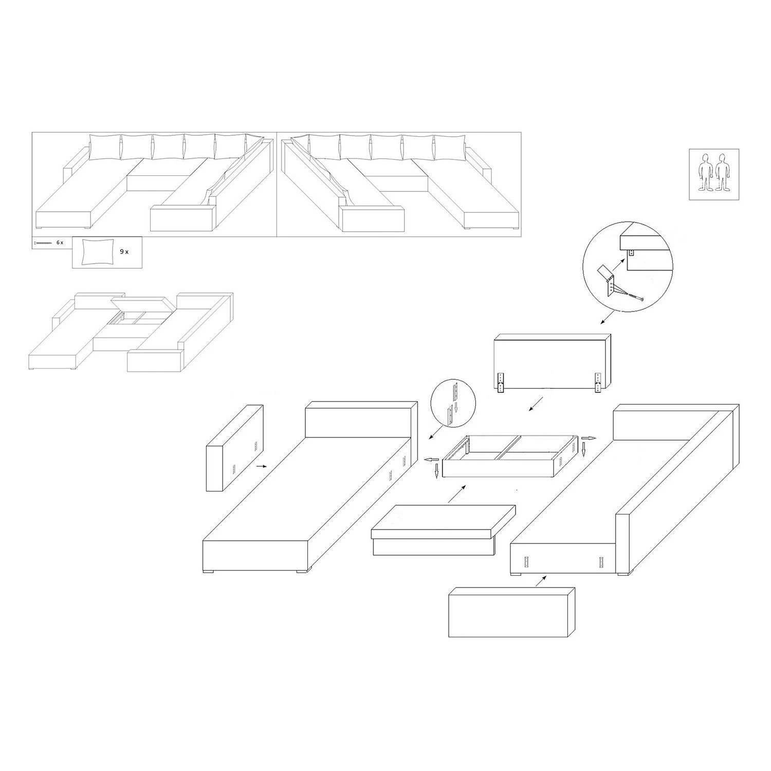 Fredriks Canapé panoramique Sibenik (convertible) - Imitation cuir / Tissu structuré - Anthracite - Méridienne courte à droite / longue à gauche (vue de face) 23 Fredriks Canapé panoramique Sibenik (convertible) - Imitation cuir / Tissu structuré - Anthracite - Méridienne courte à droite / longue à gauche (vue de face) – Image 21