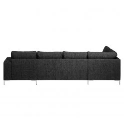 Fredriks Canapé panoramique Summer - Tissu Madu: Noir - Méridienne courte à droite / longue à gauche (vue de face) -Meubles de salon Soldes wohnlandschaft summer i webstoff longchair davorstehend rechts ottomane links schwarz 4041864