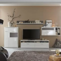 Loftscape Ensemble mural Arco I (4 éléments) - Blanc brillant / Gris 20 Loftscape Ensemble mural Arco I (4 éléments) - Blanc brillant / Gris -Meubles de salon Soldes wohnwand arco i 4 teilig hochglanz weiss grau 4711068