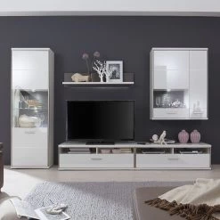 Loftscape Ensemble mural Arco I (5 éléments) - Blanc brillant / Gris -Meubles de salon Soldes wohnwand arco i 5 teilig hochglanz weiss grau 4710616