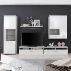 Loftscape Ensemble mural Arco I (5 éléments) - Blanc brillant / Gris -Meubles de salon Soldes wohnwand arco i 5 teilig hochglanz weiss grau 4710628