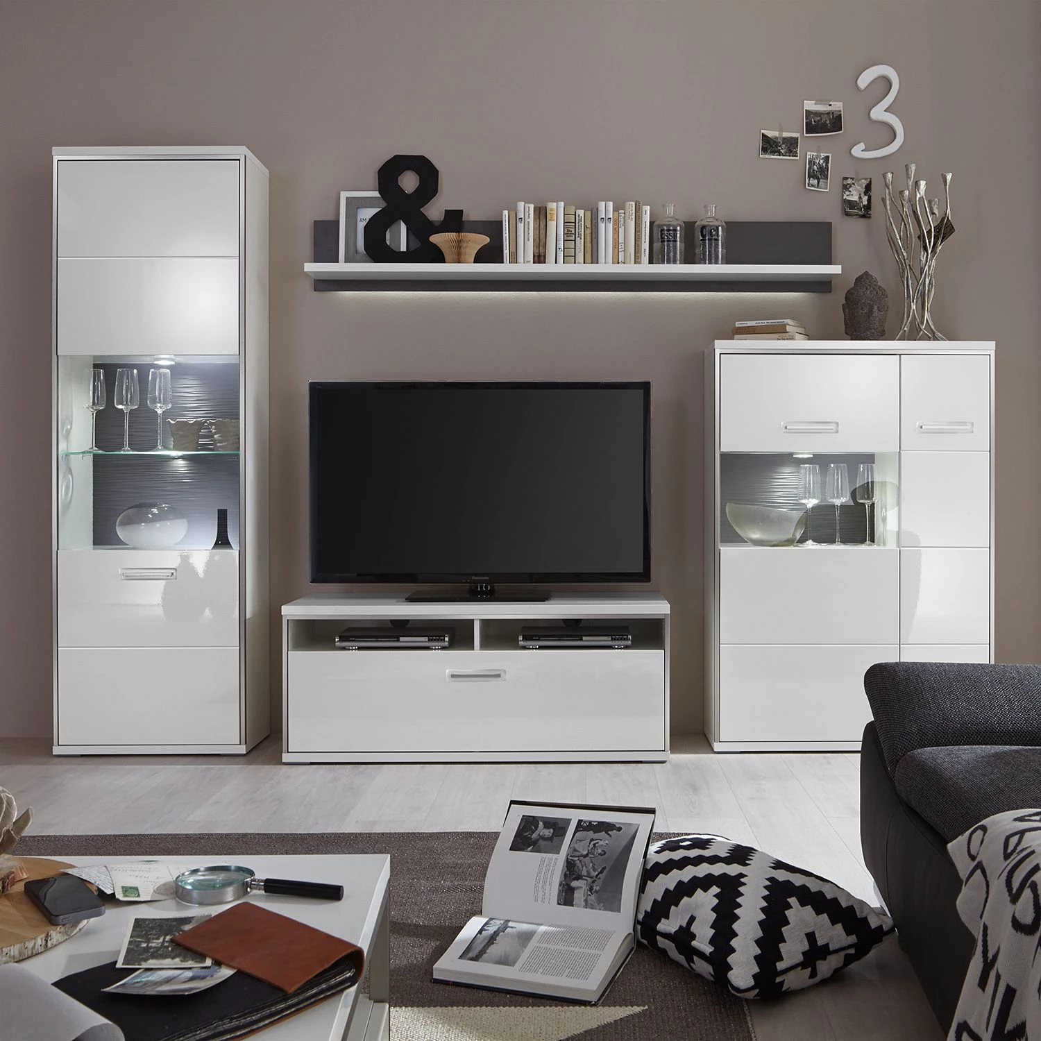 Loftscape Ensemble mural Arco II (4 éléments) - Blanc brillant / Gris 5 Loftscape Ensemble mural Arco II (4 éléments) - Blanc brillant / Gris – Image 3