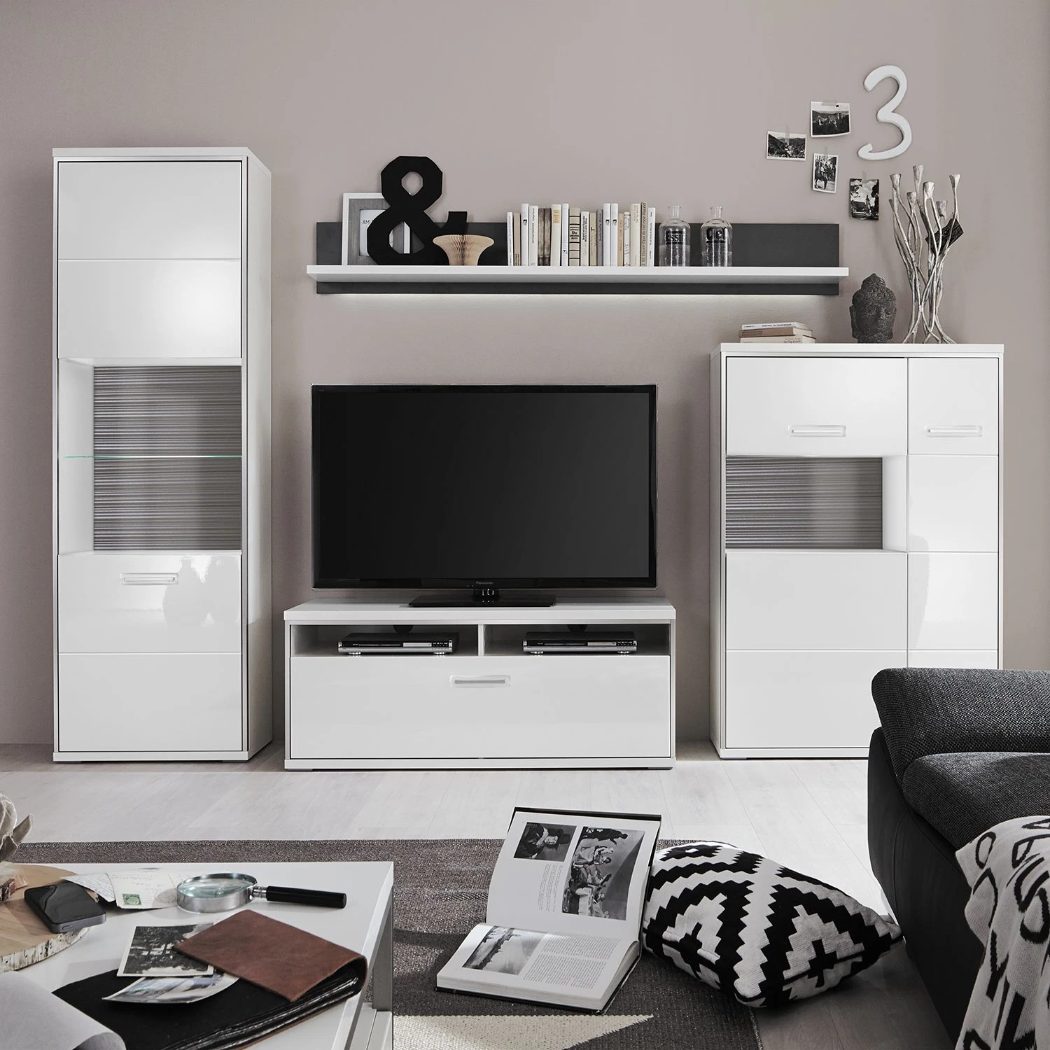 Loftscape Ensemble mural Arco II (4 éléments) - Blanc brillant / Gris 8 Loftscape Ensemble mural Arco II (4 éléments) - Blanc brillant / Gris – Image 6