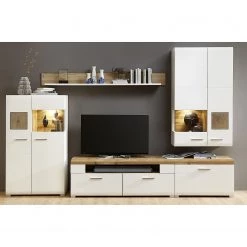 Loftscape Tablette murale Aulby - Blanc -Meubles de salon Soldes wohnwand aulby i 4 teilig inkl beleuchtung matt weiss eiche dekor 4715288 1