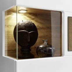 Loftscape Vitrine murale Aulby - Avec éclairage - Blanc -Meubles de salon Soldes wohnwand aulby i 4 teilig inkl beleuchtung matt weiss eiche dekor 4715320