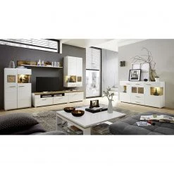 Loftscape Tablette murale Aulby - Blanc -Meubles de salon Soldes wohnwand aulby i 4 teilig inkl beleuchtung matt weiss eiche dekor 4715336 1