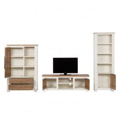 Maison Belfort Ensemble mural Doral (3 éléments) - Partiellement en acacia massif - Blanc / Acacia -Meubles de salon Soldes wohnwand doral 3 teilig akazie teilmassiv weiss akazie 3600893